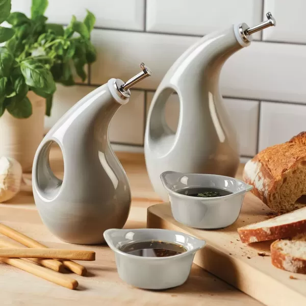 imageRachael Ray Serveware Ceramics EVOO and Ramekin Dipper Set 4 Piece Agave BlueLight Sea Salt Gray