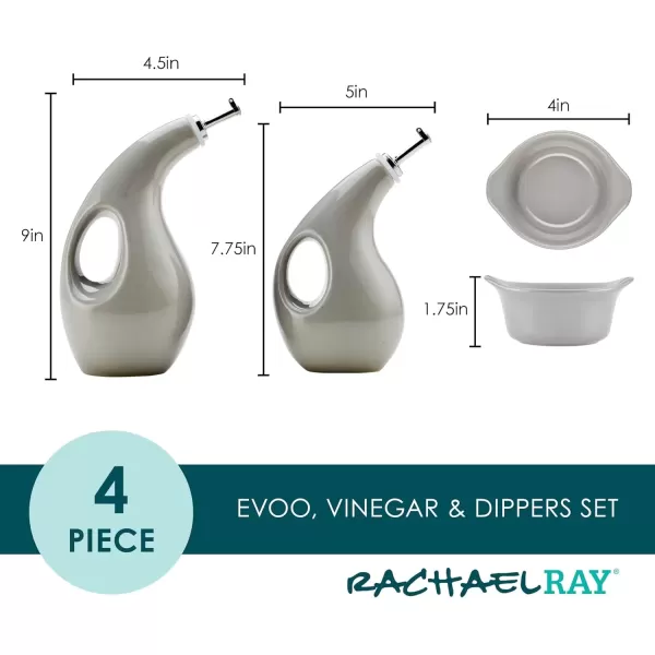 imageRachael Ray Serveware Ceramics EVOO and Ramekin Dipper Set 4 Piece Agave BlueLight Sea Salt Gray
