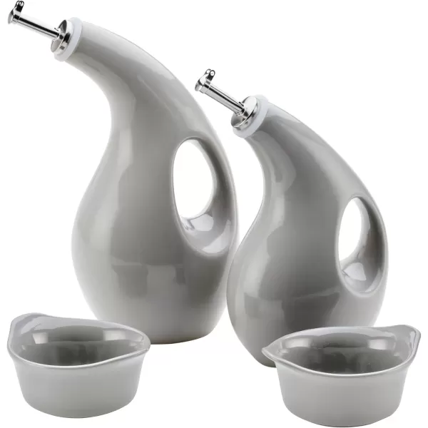 imageRachael Ray Serveware Ceramics EVOO and Ramekin Dipper Set 4 Piece Agave BlueLight Sea Salt Gray