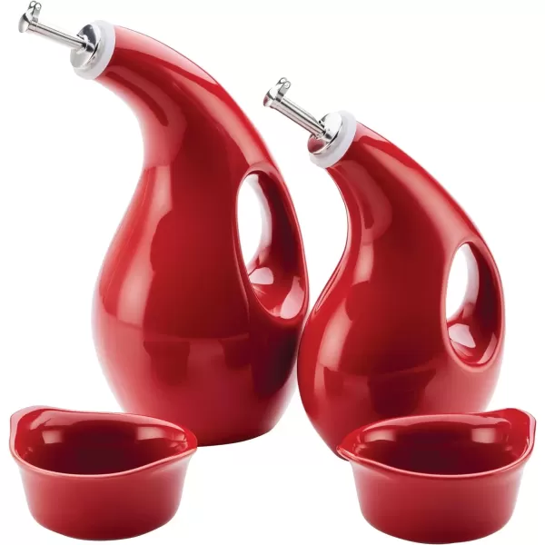 imageRachael Ray Serveware Ceramics EVOO and Ramekin Dipper Set 4 Piece Agave BlueRed