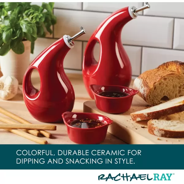 imageRachael Ray Serveware Ceramics EVOO and Ramekin Dipper Set 4 Piece Agave BlueRed