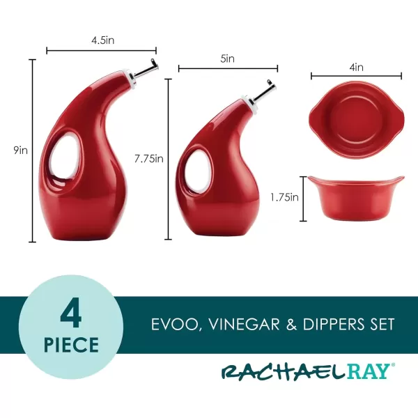 imageRachael Ray Serveware Ceramics EVOO and Ramekin Dipper Set 4 Piece Agave BlueRed