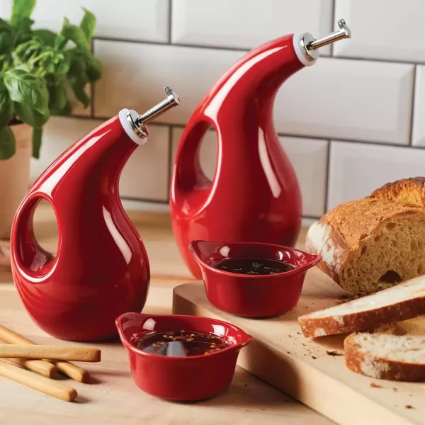imageRachael Ray Serveware Ceramics EVOO and Ramekin Dipper Set 4 Piece Agave BlueRed