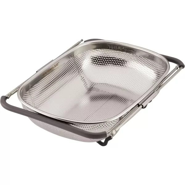 imageRachael Ray Tools and Gadgets OverTheSink ColanderStrainer for Pasta Fruits Veggies Expandable Silicone Grips Dishwasher Safe 45 Quart Stainless Steel with Gray HandlesStainless Steel with Gray Handles
