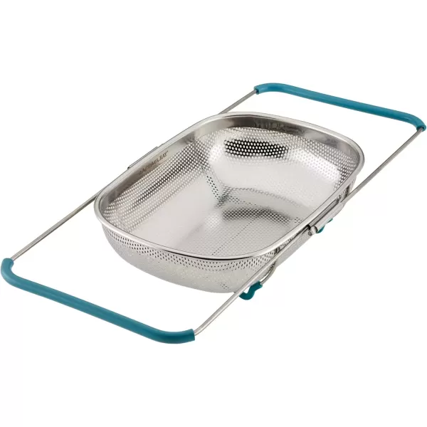 imageRachael Ray Tools and Gadgets OverTheSink ColanderStrainer for Pasta Fruits Veggies Expandable Silicone Grips Dishwasher Safe 45 Quart Stainless Steel with Gray HandlesStainless Steel with Agave Blue Handles