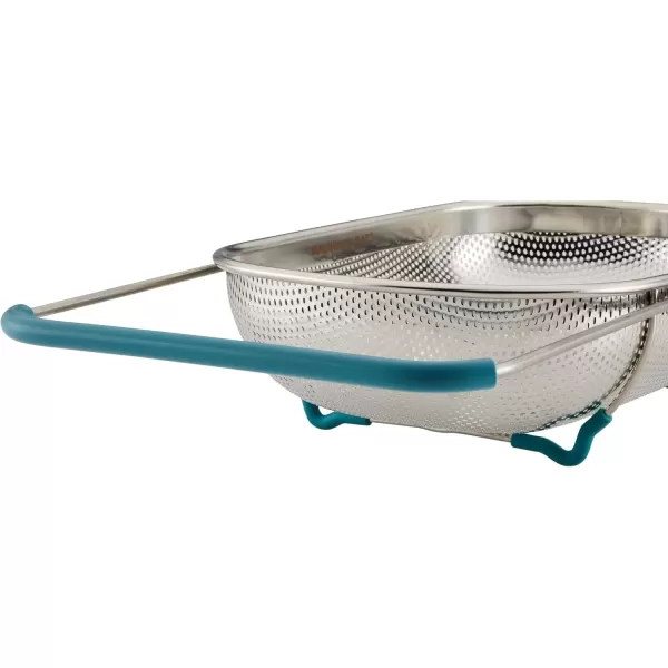 imageRachael Ray Tools and Gadgets OverTheSink ColanderStrainer for Pasta Fruits Veggies Expandable Silicone Grips Dishwasher Safe 45 Quart Stainless Steel with Gray HandlesStainless Steel with Agave Blue Handles