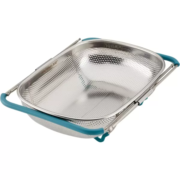 imageRachael Ray Tools and Gadgets OverTheSink ColanderStrainer for Pasta Fruits Veggies Expandable Silicone Grips Dishwasher Safe 45 Quart Stainless Steel with Gray HandlesStainless Steel with Agave Blue Handles