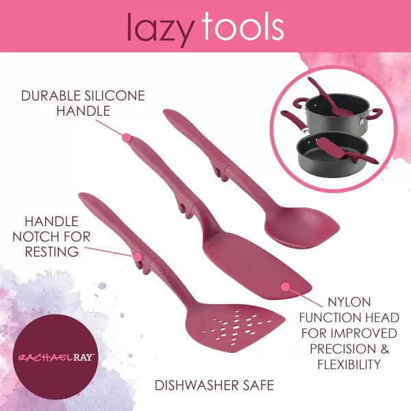 imageRachael Ray Tools and Gadgets Spoon Slotted and Solid Turners Set Cooking Utensils  3 Piece Teal BlueBurgundy