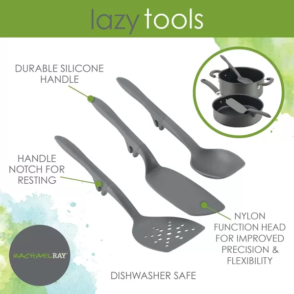 imageRachael Ray Tools and Gadgets Spoon Slotted and Solid Turners Set Cooking Utensils  3 Piece Teal BlueGray