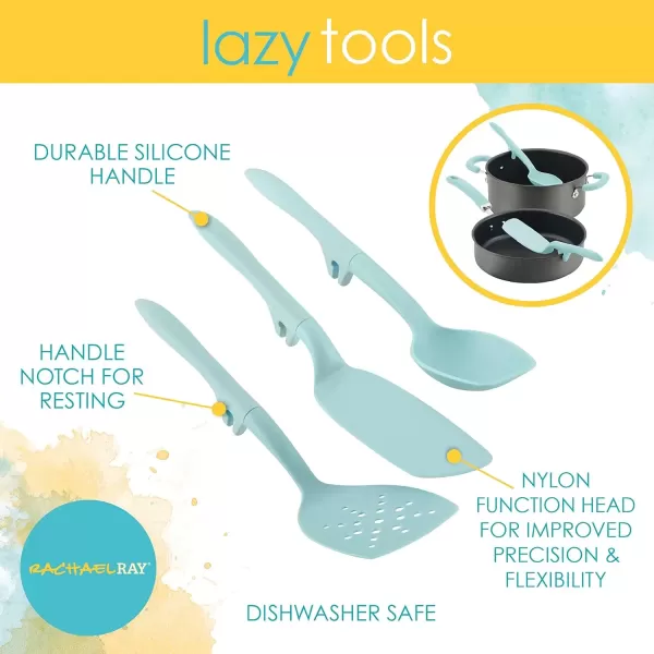imageRachael Ray Tools and Gadgets Spoon Slotted and Solid Turners Set Cooking Utensils  3 Piece Teal BlueLight Blue