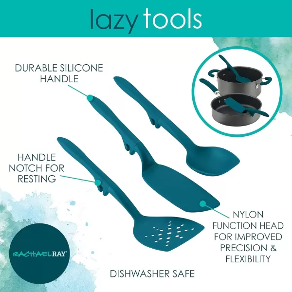 imageRachael Ray Tools and Gadgets Spoon Slotted and Solid Turners Set Cooking Utensils  3 Piece Teal BlueTeal