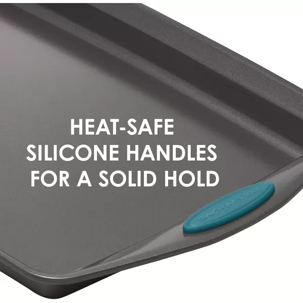 imageRachael Ray Yumo Nonstick Baking Pan With Grips Nonstick Cake Pan with Grips Rectangle  9 Inch x 13 Inch Gray with Red GripsGray with Marine Blue Grips