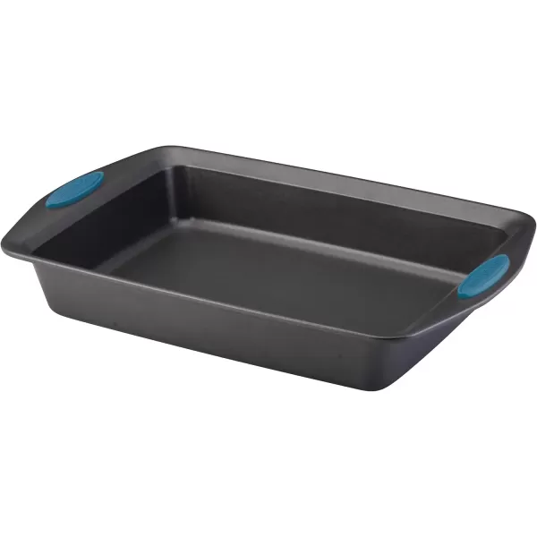 imageRachael Ray Yumo Nonstick Baking Pan With Grips Nonstick Cake Pan with Grips Rectangle  9 Inch x 13 Inch Gray with Red GripsGray with Marine Blue Grips