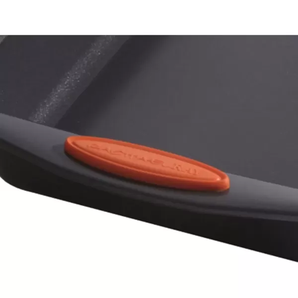 imageRachael Ray Yumo Nonstick Baking Pan With Grips Nonstick Cake Pan with Grips Rectangle  9 Inch x 13 Inch Gray with Red GripsGray with Orange Grips