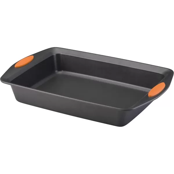 imageRachael Ray Yumo Nonstick Baking Pan With Grips Nonstick Cake Pan with Grips Rectangle  9 Inch x 13 Inch Gray with Red GripsGray with Orange Grips