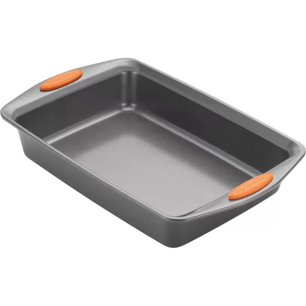 imageRachael Ray Yumo Nonstick Baking Pan With Grips Nonstick Cake Pan with Grips Rectangle  9 Inch x 13 Inch Gray with Red GripsGray with Orange Grips