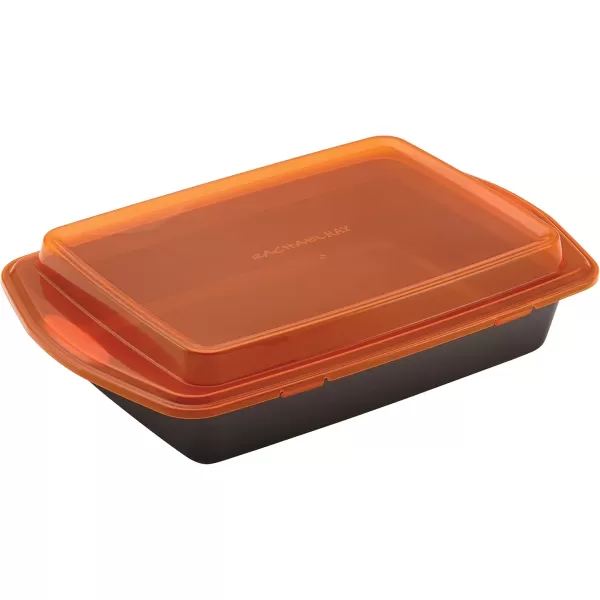 imageRachael Ray Yumo Nonstick Baking Pan With Grips Nonstick Cake Pan with Grips Rectangle  9 Inch x 13 Inch Gray with Red GripsGray with Orange Grips