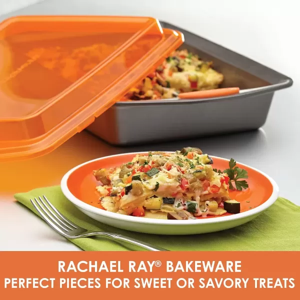 imageRachael Ray Yumo Nonstick Baking Pan With Grips Nonstick Cake Pan with Grips Rectangle  9 Inch x 13 Inch Gray with Red GripsGray with Orange Grips