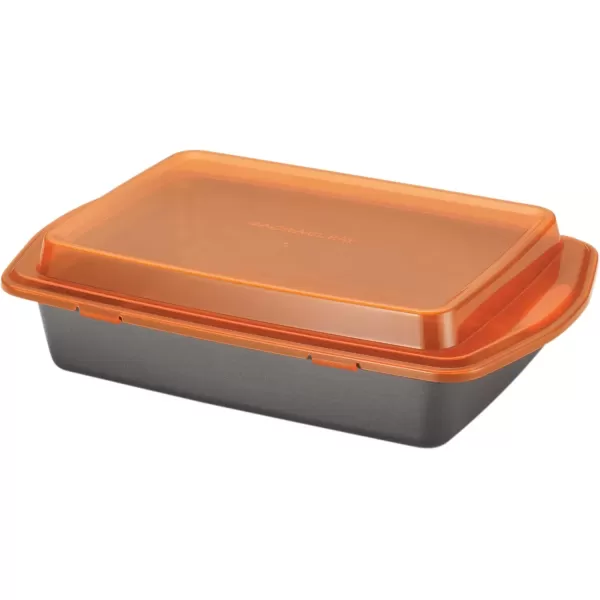 imageRachael Ray Yumo Nonstick Baking Pan With Grips Nonstick Cake Pan with Grips Rectangle  9 Inch x 13 Inch Gray with Red GripsGray with Orange Grips