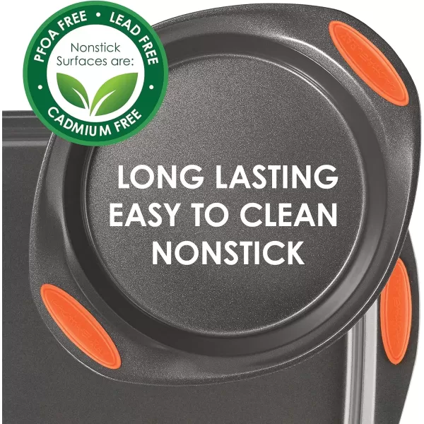 imageRachael Ray Yumo Nonstick Baking Pan With Grips Nonstick Cake Pan with Grips Rectangle  9 Inch x 13 Inch Gray with Red GripsGray with Orange Grips