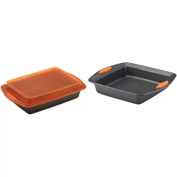 imageRachael Ray Yumo Nonstick Baking Pan With Grips Nonstick Cake Pan with Grips Rectangle  9 Inch x 13 Inch Gray with Red GripsGray with Orange Grips