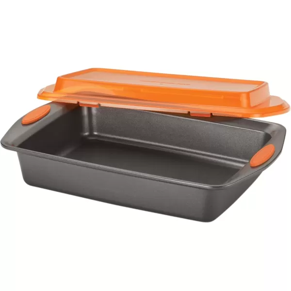 imageRachael Ray Yumo Nonstick Baking Pan With Grips Nonstick Cake Pan with Grips Rectangle  9 Inch x 13 Inch Gray with Red GripsGray with Orange Grips