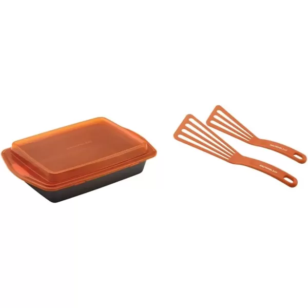 imageRachael Ray Yumo Nonstick Baking Pan With Grips Nonstick Cake Pan with Grips Rectangle  9 Inch x 13 Inch Gray with Red GripsGray with Orange Grips