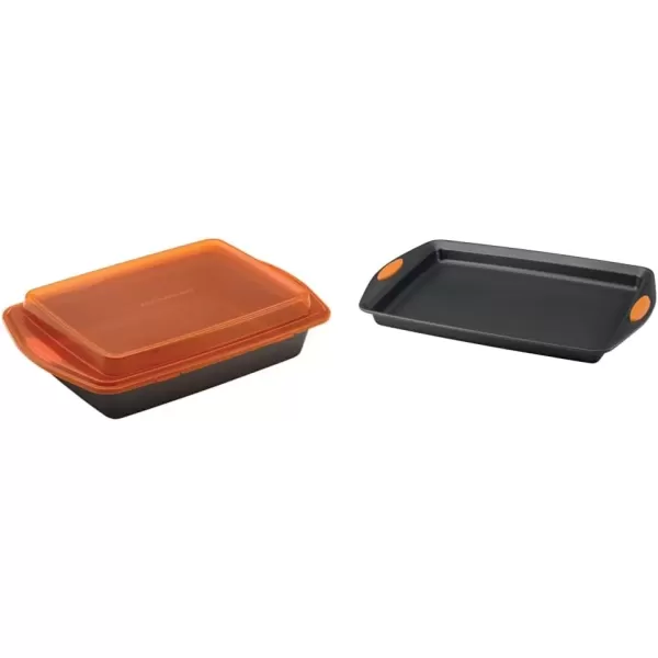 imageRachael Ray Yumo Nonstick Baking Pan With Grips Nonstick Cake Pan with Grips Rectangle  9 Inch x 13 Inch Gray with Red GripsGray with Orange Grips