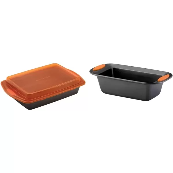 imageRachael Ray Yumo Nonstick Baking Pan With Grips Nonstick Cake Pan with Grips Rectangle  9 Inch x 13 Inch Gray with Red GripsGray with Orange Grips