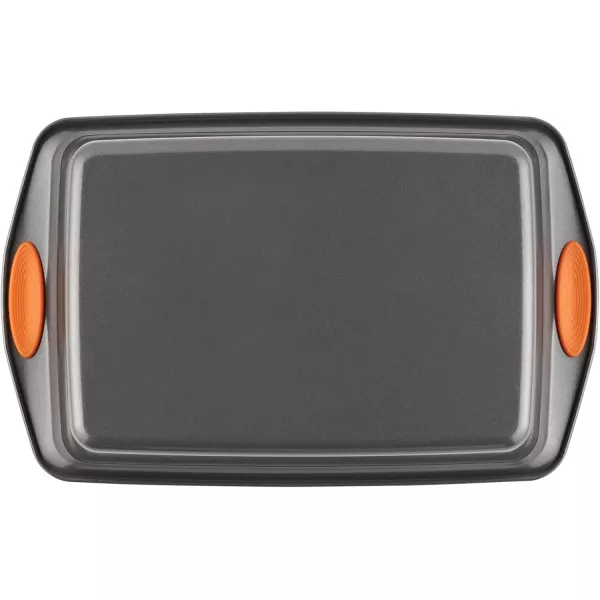 imageRachael Ray Yumo Nonstick Baking Pan With Grips Nonstick Cake Pan with Grips Rectangle  9 Inch x 13 Inch Gray with Red GripsGray with Orange Grips