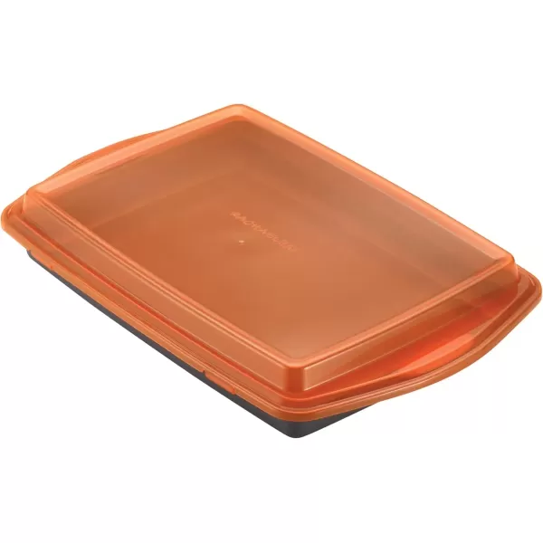 imageRachael Ray Yumo Nonstick Baking Pan With Grips Nonstick Cake Pan with Grips Rectangle  9 Inch x 13 Inch Gray with Red GripsGray with Orange Grips