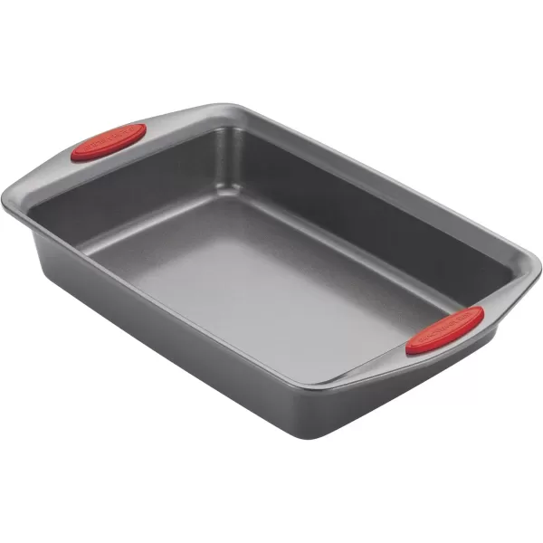 imageRachael Ray Yumo Nonstick Baking Pan With Grips Nonstick Cake Pan with Grips Rectangle  9 Inch x 13 Inch Gray with Red GripsGray with Red Grips