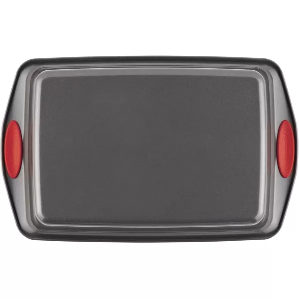 imageRachael Ray Yumo Nonstick Baking Pan With Grips Nonstick Cake Pan with Grips Rectangle  9 Inch x 13 Inch Gray with Red GripsGray with Red Grips