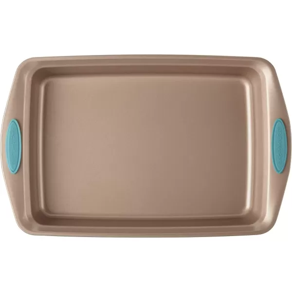 imageRachael Ray Yumo Nonstick Baking Pan With Grips Nonstick Cake Pan with Grips Rectangle  9 Inch x 13 Inch Gray with Red GripsLatte Brown with Agave Blue Grips