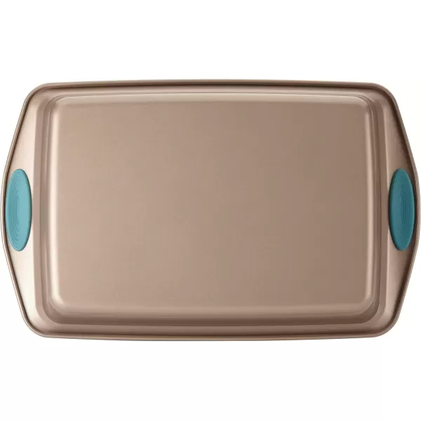 imageRachael Ray Yumo Nonstick Baking Pan With Grips Nonstick Cake Pan with Grips Rectangle  9 Inch x 13 Inch Gray with Red GripsLatte Brown with Agave Blue Grips