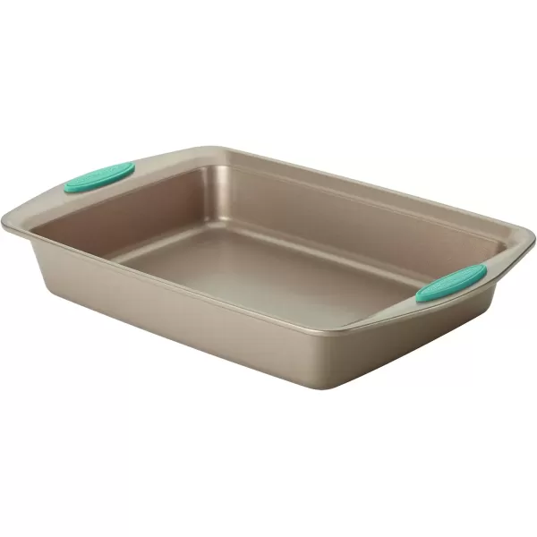 imageRachael Ray Yumo Nonstick Baking Pan With Grips Nonstick Cake Pan with Grips Rectangle  9 Inch x 13 Inch Gray with Red GripsLatte Brown with Agave Blue Grips