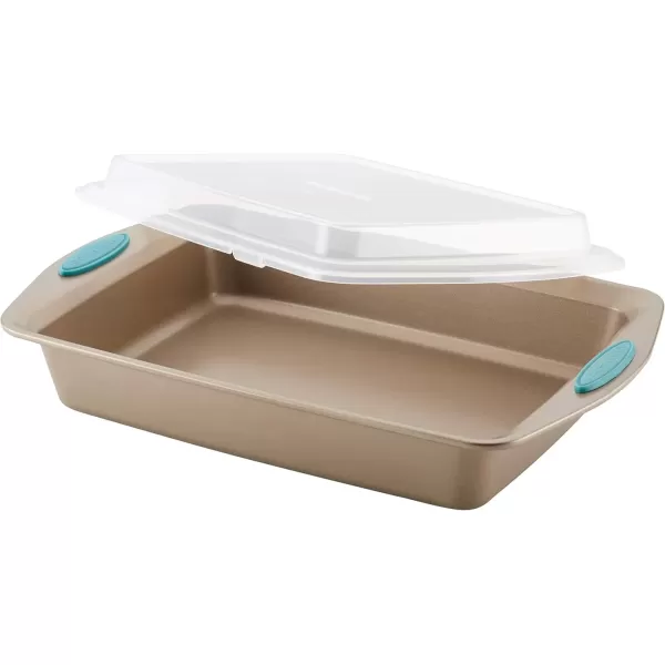 imageRachael Ray Yumo Nonstick Baking Pan With Grips Nonstick Cake Pan with Grips Rectangle  9 Inch x 13 Inch Gray with Red GripsLatte Brown with Agave Blue Grips