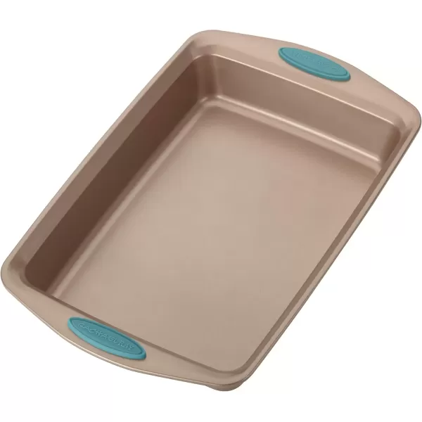 imageRachael Ray Yumo Nonstick Baking Pan With Grips Nonstick Cake Pan with Grips Rectangle  9 Inch x 13 Inch Gray with Red GripsLatte Brown with Agave Blue Grips