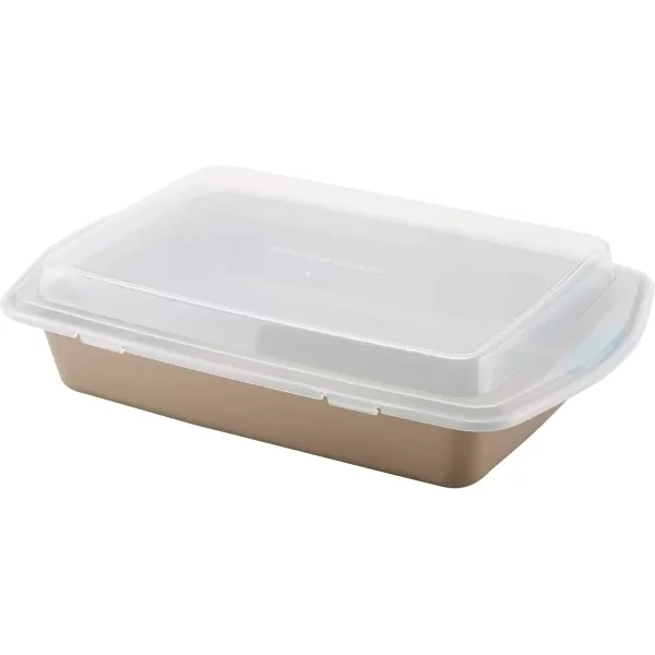 imageRachael Ray Yumo Nonstick Baking Pan With Grips Nonstick Cake Pan with Grips Rectangle  9 Inch x 13 Inch Gray with Red GripsLatte Brown with Agave Blue Grips