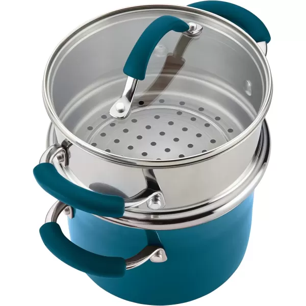 imageRachael Ray Brights Sauce PotSaucepot with Steamer Insert 3 Quart TwoTone RedTwoTone Marine Blue