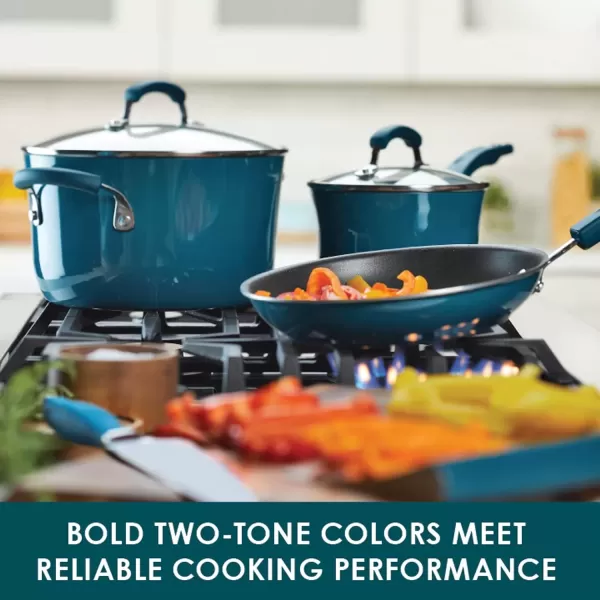imageRachael Ray Brights Sauce PotSaucepot with Steamer Insert 3 Quart TwoTone RedTwoTone Marine Blue