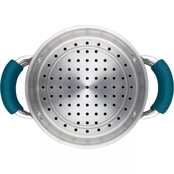 imageRachael Ray Brights Sauce PotSaucepot with Steamer Insert 3 Quart TwoTone RedTwoTone Marine Blue