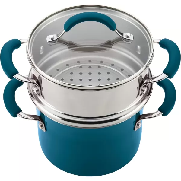 imageRachael Ray Brights Sauce PotSaucepot with Steamer Insert 3 Quart TwoTone RedTwoTone Marine Blue