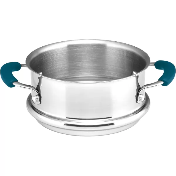 imageRachael Ray Brights Sauce PotSaucepot with Steamer Insert 3 Quart TwoTone RedTwoTone Marine Blue