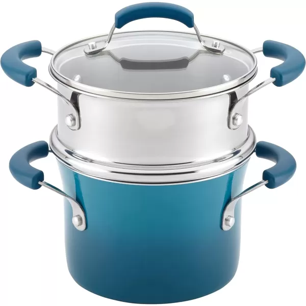 imageRachael Ray Brights Sauce PotSaucepot with Steamer Insert 3 Quart TwoTone RedTwoTone Marine Blue