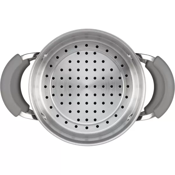 imageRachael Ray Brights Sauce PotSaucepot with Steamer Insert 3 Quart TwoTone RedTwoTone Sea Salt Gray