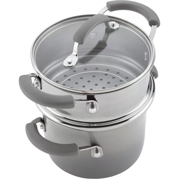 imageRachael Ray Brights Sauce PotSaucepot with Steamer Insert 3 Quart TwoTone RedTwoTone Sea Salt Gray