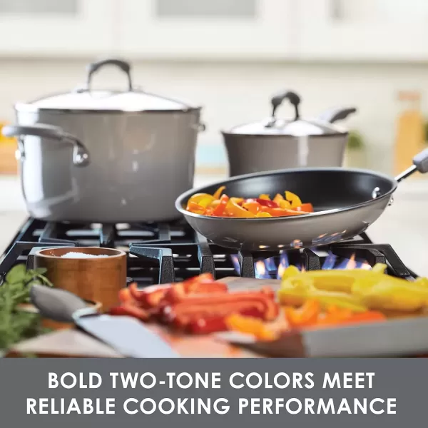 imageRachael Ray Brights Sauce PotSaucepot with Steamer Insert 3 Quart TwoTone RedTwoTone Sea Salt Gray