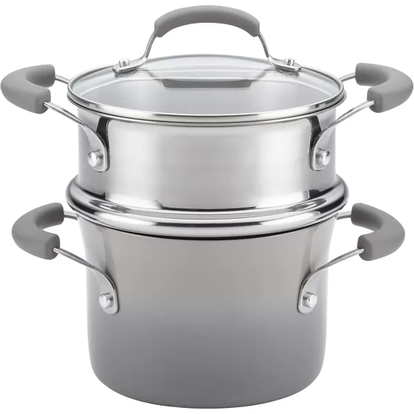imageRachael Ray Brights Sauce PotSaucepot with Steamer Insert 3 Quart TwoTone RedTwoTone Sea Salt Gray