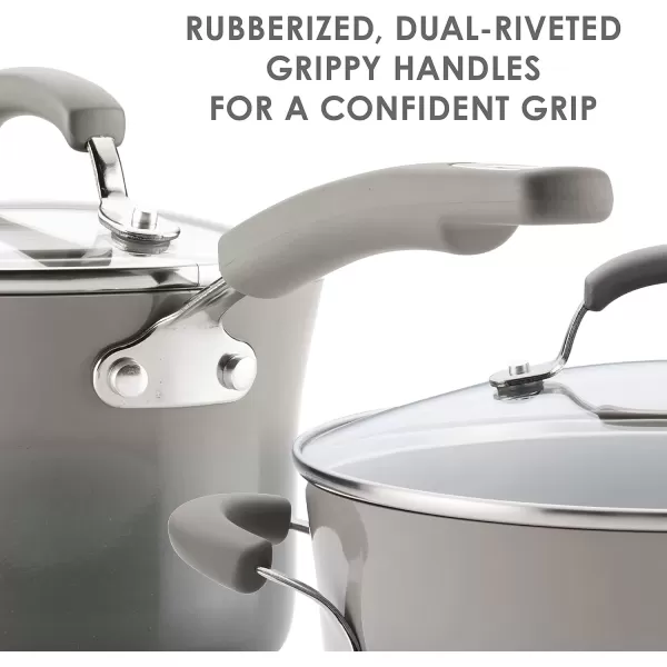 imageRachael Ray Brights Sauce PotSaucepot with Steamer Insert 3 Quart TwoTone RedTwoTone Sea Salt Gray